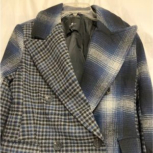 7 For All Mankind Navy and White Plaid Blazer